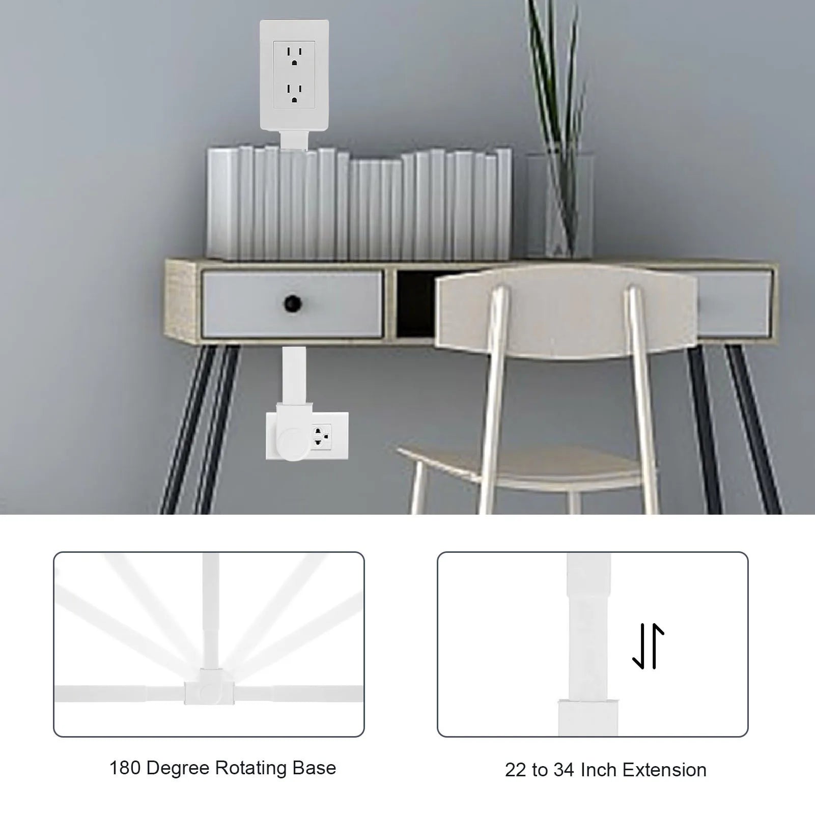Electrical Outlet Extender Flat Plug Power Strip Features Rotates 180° - AURA
