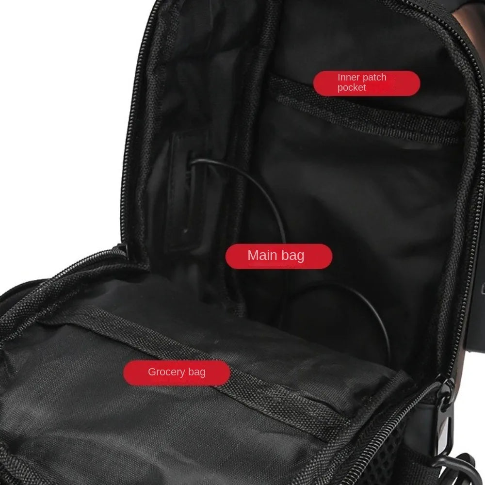 Anti - theft Men's Chest Bag USB Charging Port - AURA