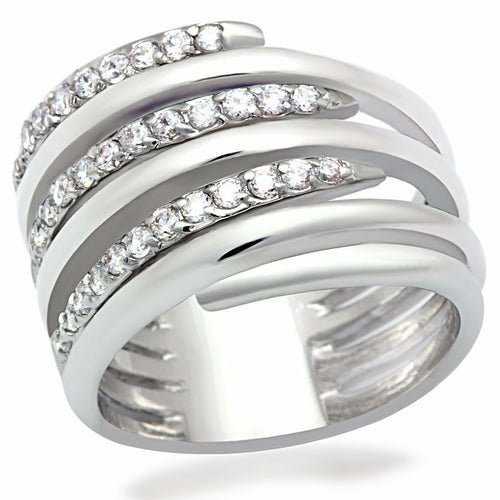 LO2075 - Rhodium Brass Ring with AAA Grade CZ in Clear - AURA