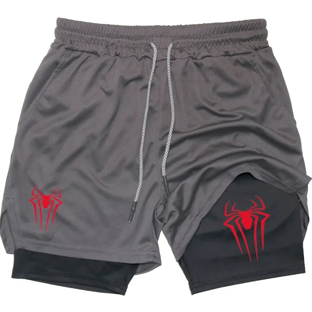 Men Spider Printed GYM Casual Sports Compression Shorts - AURA