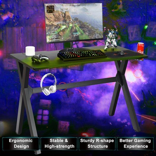 Gaming Desk Computer Desk Table w/Cup Holder & Headphone Hook Gamer Workstation - AURA