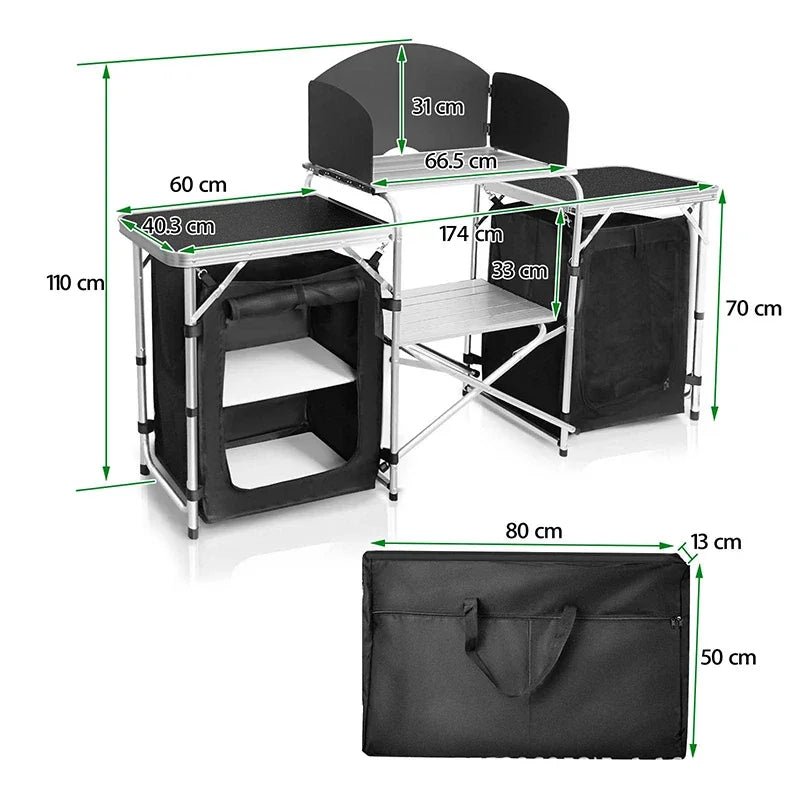 Outdoor Camping Folding Table with Large Storage Organizer - AURA