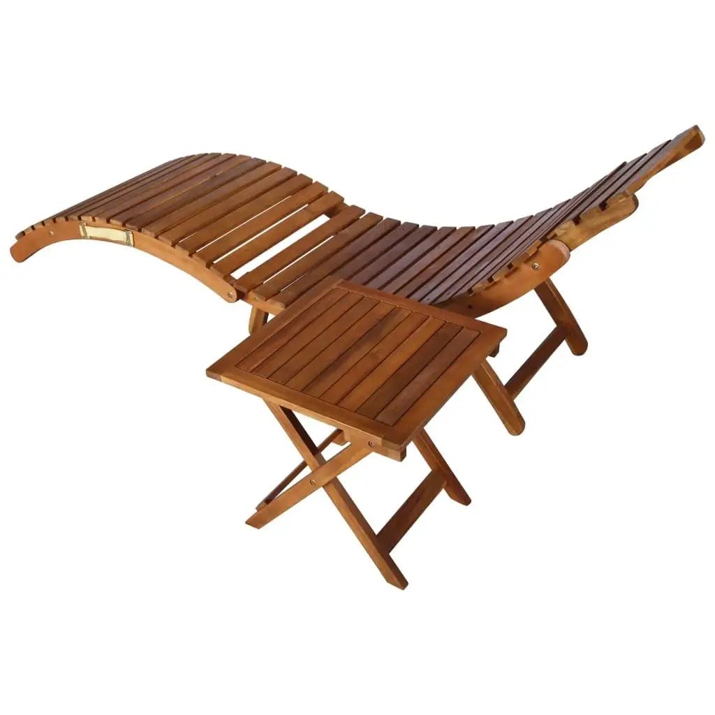 Solid Acacia Wood Sunlounger with Side Table - Stylish Brown Outdoor Furniture - AURA