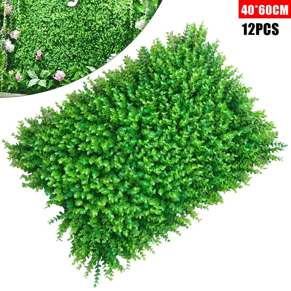 12PCS Artificial boxwood hedge panel Green Leaf Grass Mesh Grille Wall Decoration Outdoor Indoor Garden 23.62x 15.74x 1.57" - AURA