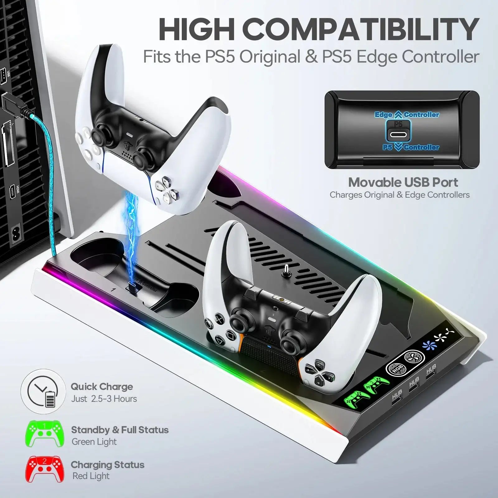 PS5/ PS5 Slim/ PS5 Pro Stand for Disc & Digital Console PS5 Cooling - AURA