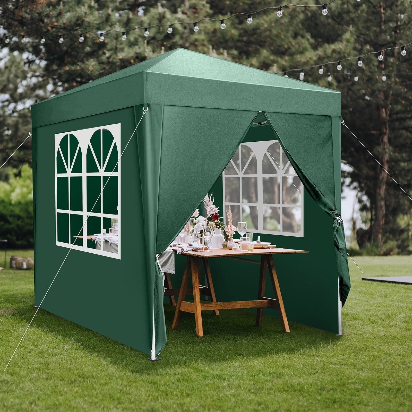2 x 2m Two Doors & Two Windows Folding Tent Green - AURA