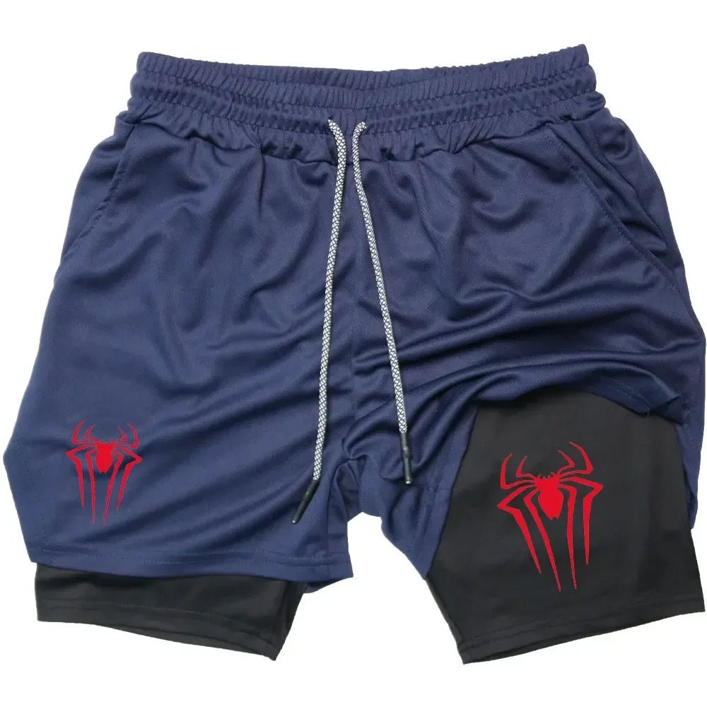 Men Spider Printed GYM Casual Sports Compression Shorts - AURA