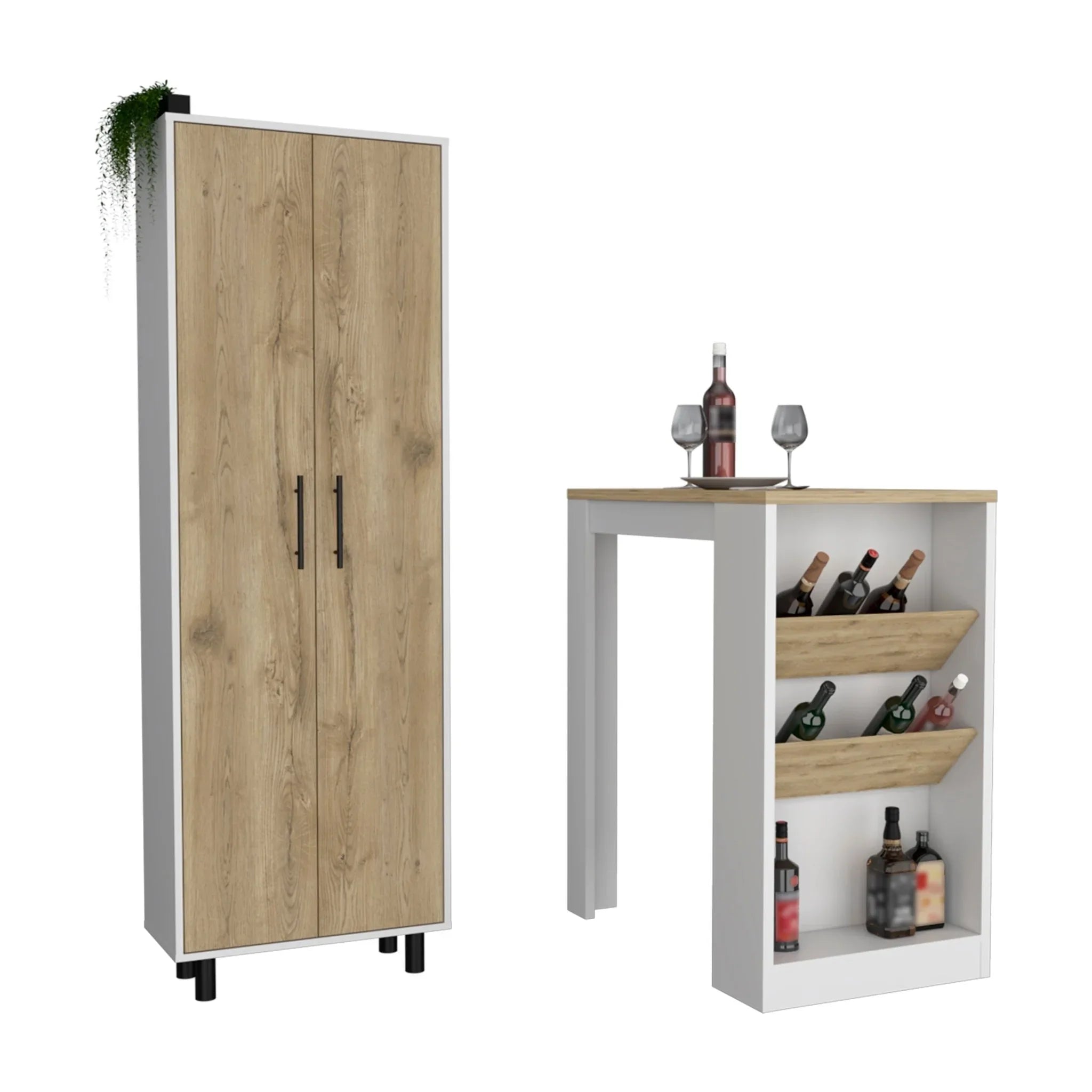 Reston 2 Piece Kitchen Set, White / Light Oak - AURA