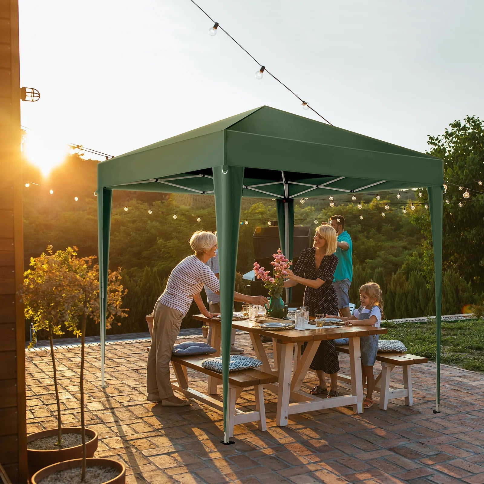 2 x 2m Two Doors & Two Windows Folding Tent Green - AURA