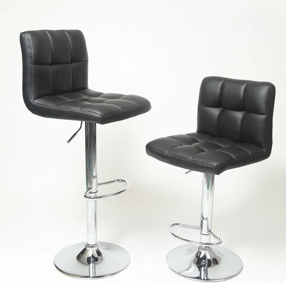 Swivel Faux Leather Adjustable Hydraulic Bar Stool, Set of 2, Black - AURA