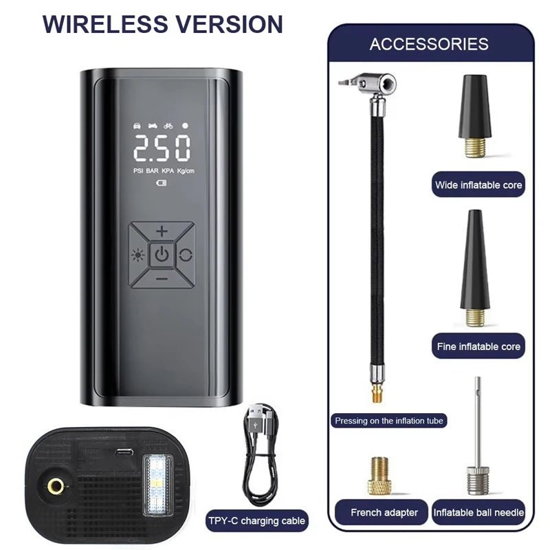 1pc Wireless Car Air Compressor Air Pump Electric Tire Inflator Pump - AURA