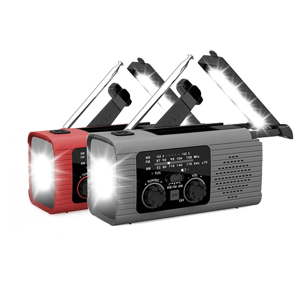 Solar rechargeable radio Radio with LED light Hand rechargeable emergency light - AURA