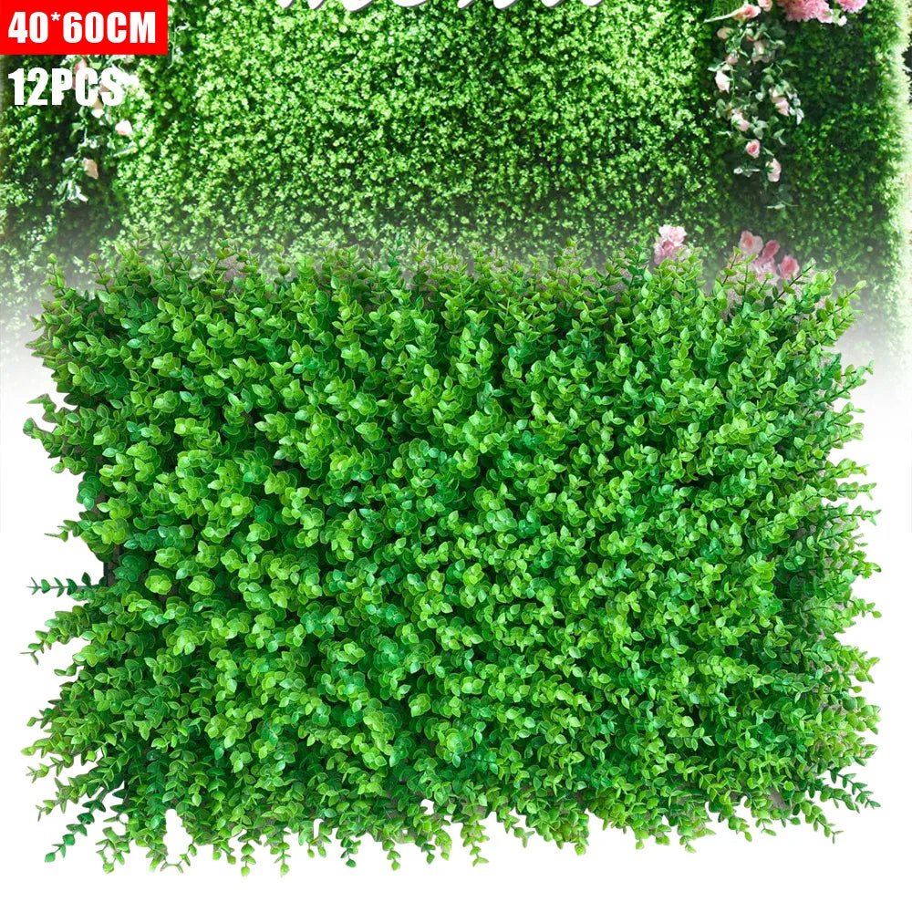 12PCS Artificial boxwood hedge panel Green Leaf Grass Mesh Grille Wall Decoration Outdoor Indoor Garden 23.62x 15.74x 1.57" - AURA