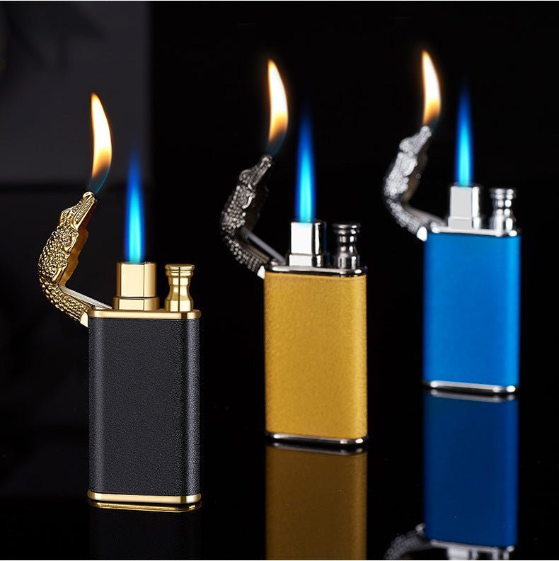 Creative Blue Flame Lighter Dolphin Dragon Tiger Double Fire Metal - AURA