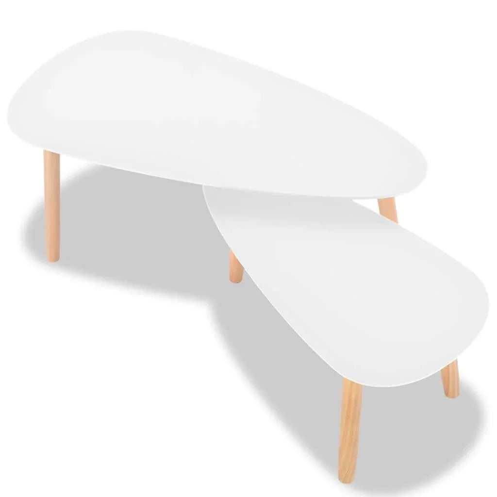 Coffee Table Set 2 Pieces Solid Pinewood White - AURA
