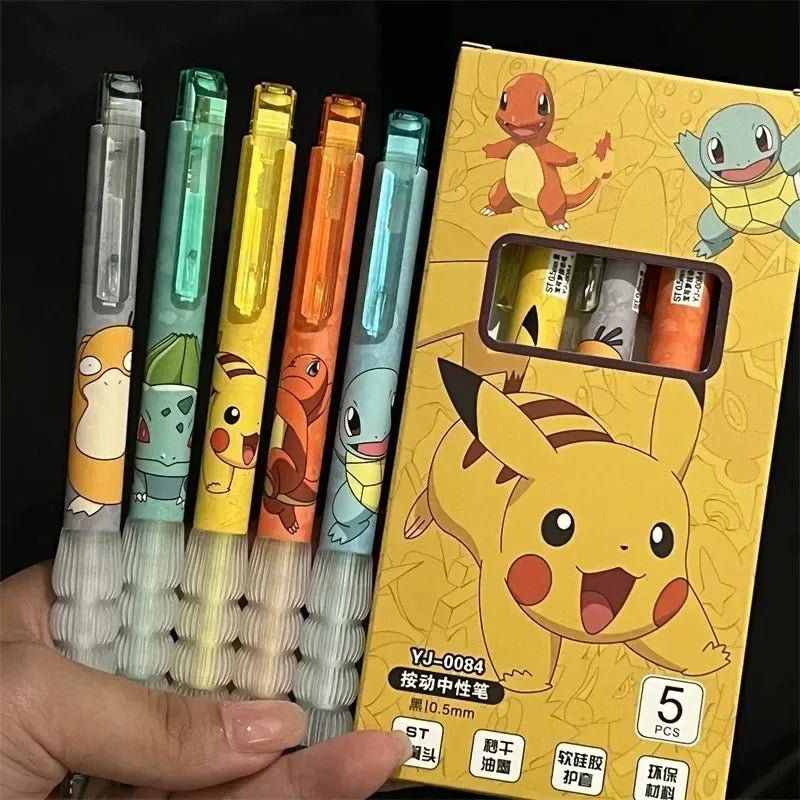 5pcs Pokemon Pikachu Gel Pen Cute Anime Cartoon Charmander Squirtle Press on Gel Pen - AURA