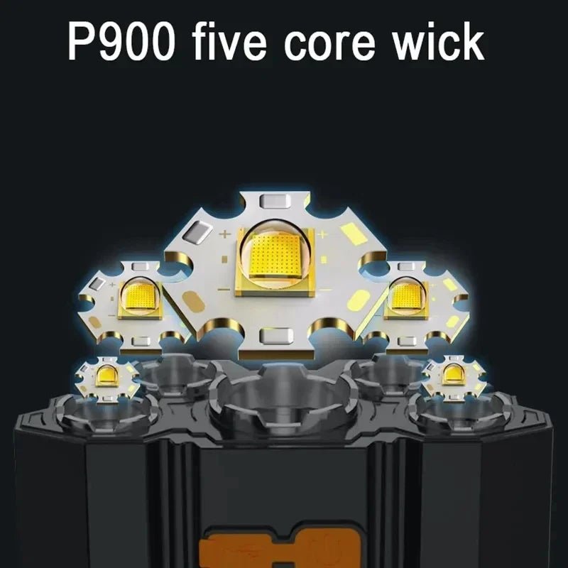 5 LED Flashlight Rechargeable with Built in Lithium Battery Strong Head Light - AURA