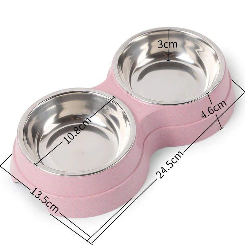 Double Pet Bowls Dog Food Water Feeder Stainless Steel - AURA