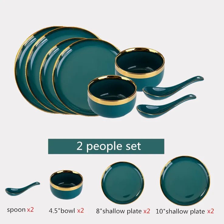 Gilt Rim Green Ceramic Plate Plates Bowls Ins Dinner Dish Luxurious Dinnerware - AURA