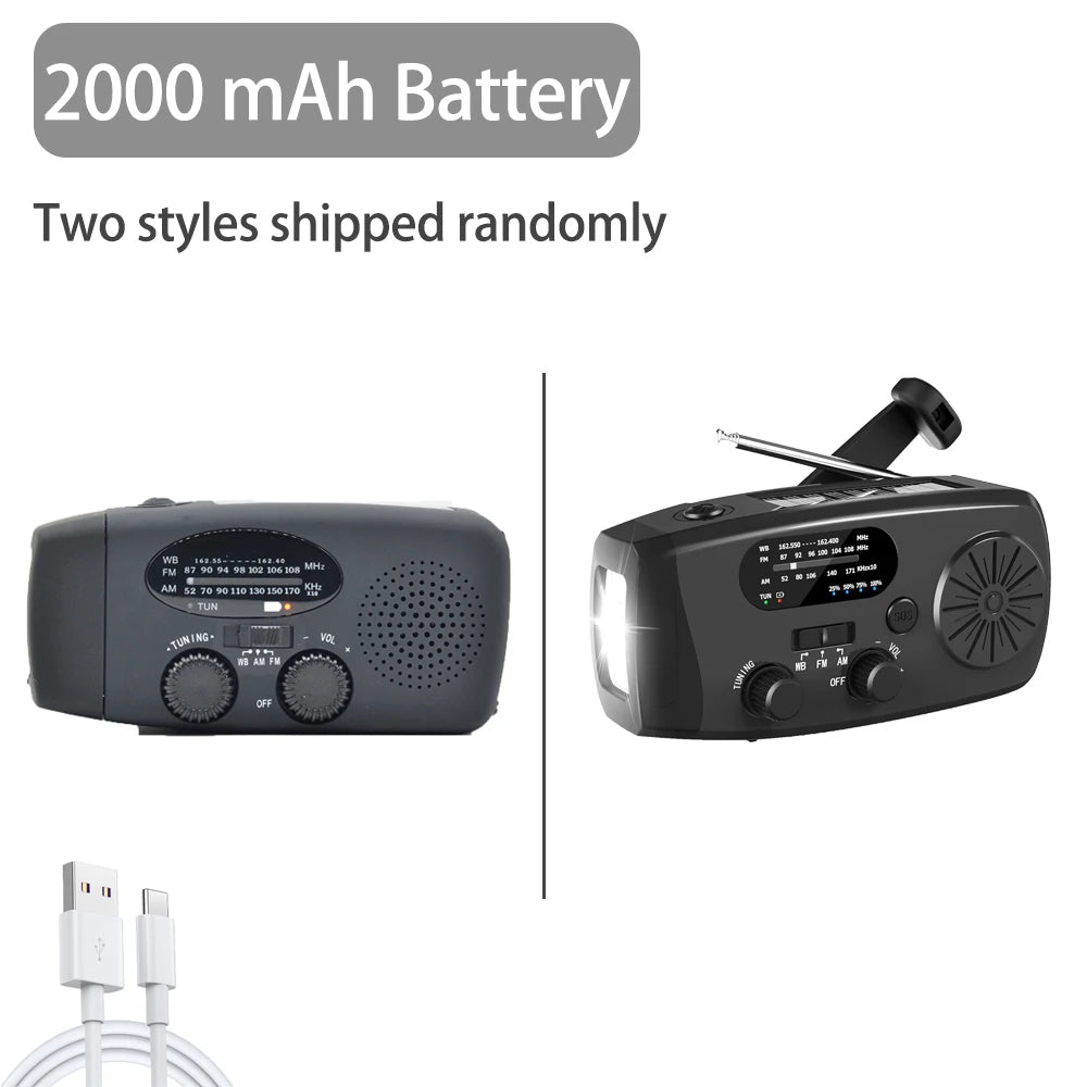 Solar rechargeable radio Radio with LED light Hand rechargeable emergency light - AURA