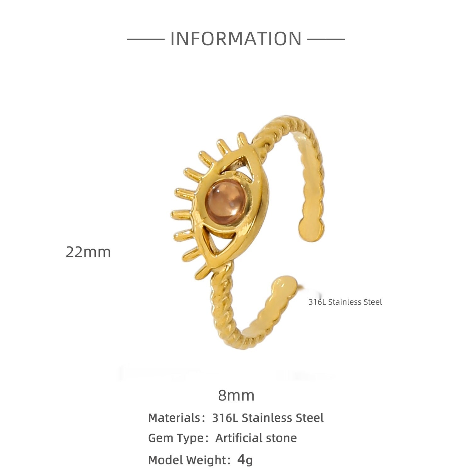 18K Gold Wisdom Eye Gemstone Inlaid Ring - AURA