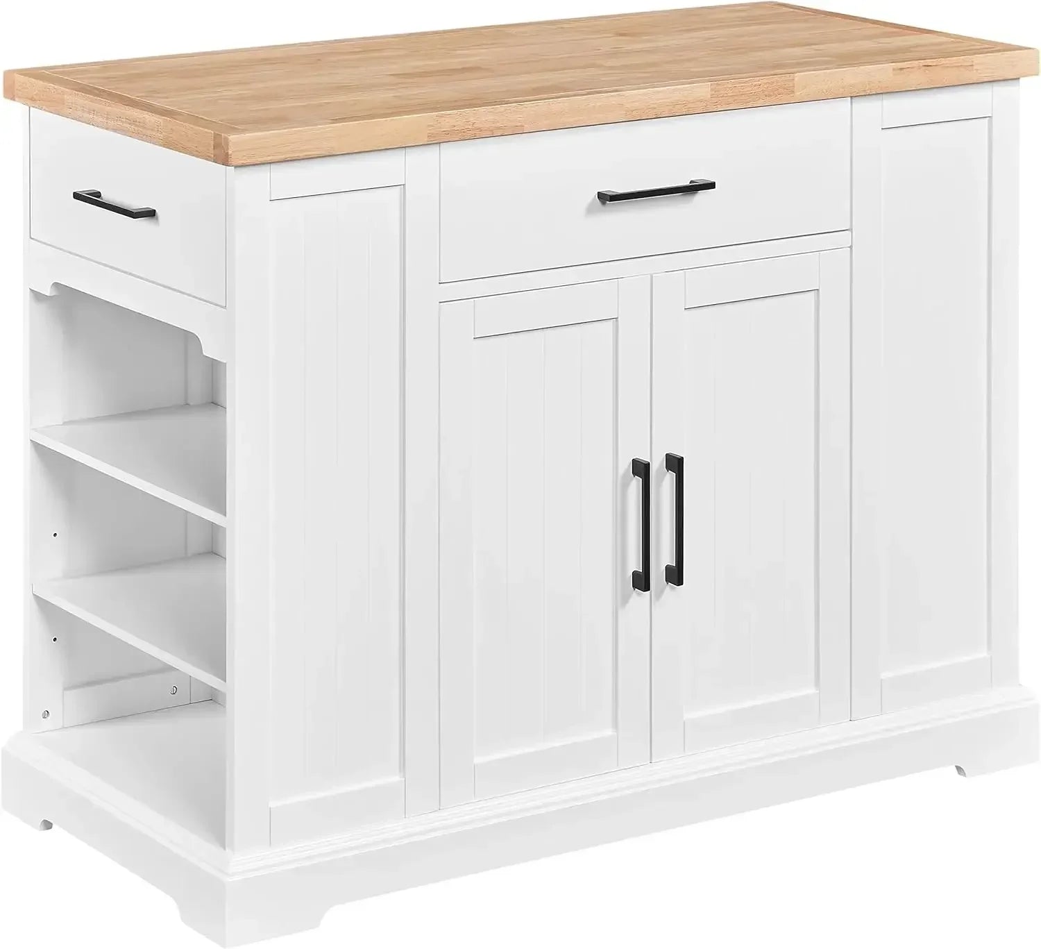 Rolling Kitchen Island Cart with 3 Drawers, Kitchen Storage Cabinet on Wheels with Open Shelves and Inner Adjustable Shelves - AURA