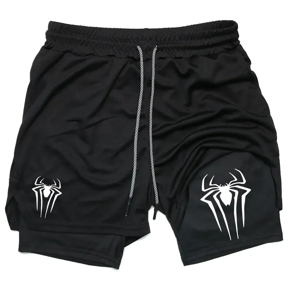 Men Spider Printed GYM Casual Sports Compression Shorts - AURA
