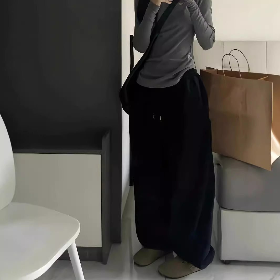 Y2g Casual Gray Black Rope Tied High Waist Elastic Band Waist Sports Pants - AURA