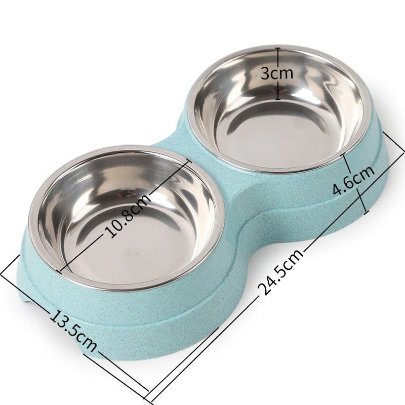 Double Pet Bowls Dog Food Water Feeder Stainless Steel - AURA