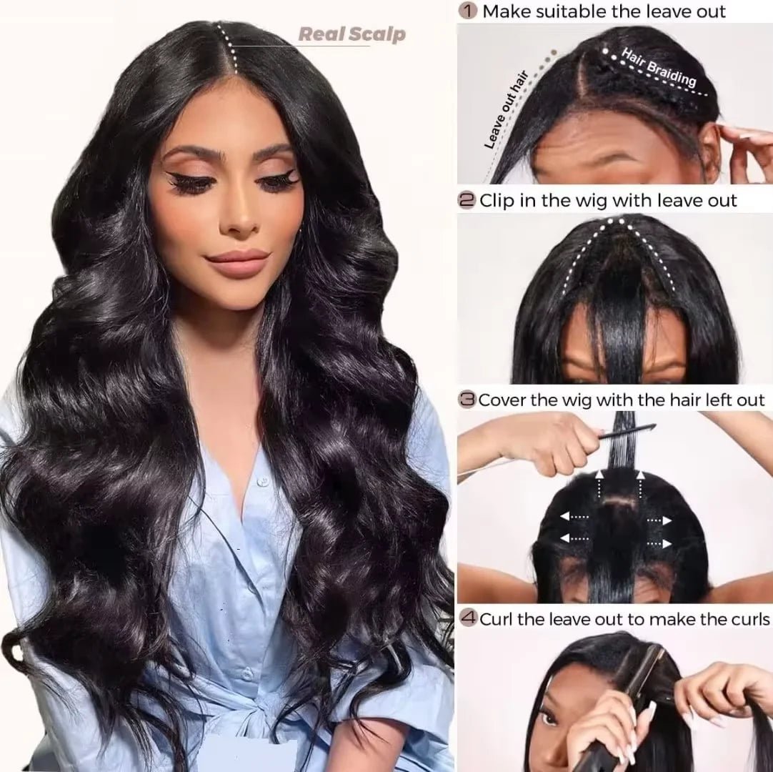V Part Wigs Body Wave Brazilian Wigs 100% Human Hair Wigs Machine Made 200% Density V Shape Wigs 12 - 32 Inch Natural Hair Wig - AURA