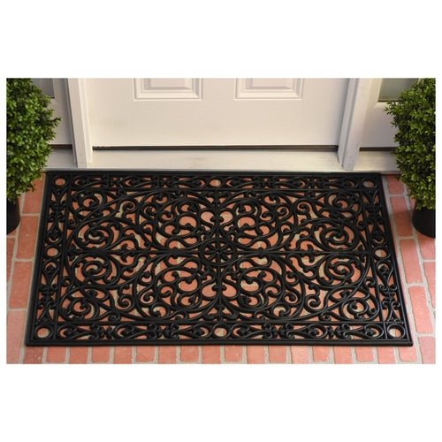 24" X 36" Black Rubber Scrollwork Outdoor Door Mat - AURA