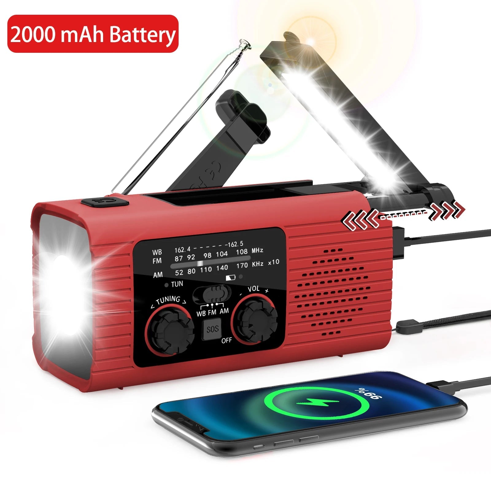 Solar rechargeable radio Radio with LED light Hand rechargeable emergency light - AURA