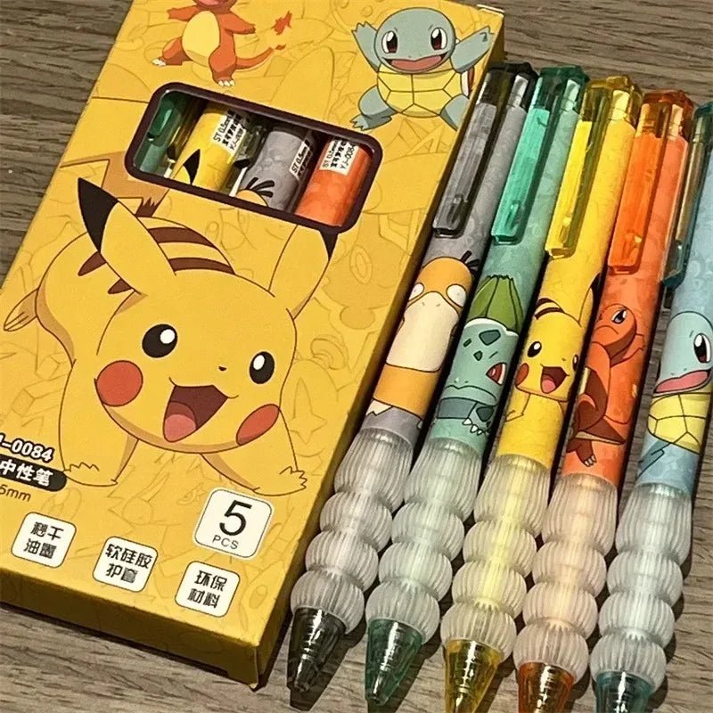 5pcs Pokemon Pikachu Gel Pen Cute Anime Cartoon Charmander Squirtle Press on Gel Pen - AURA