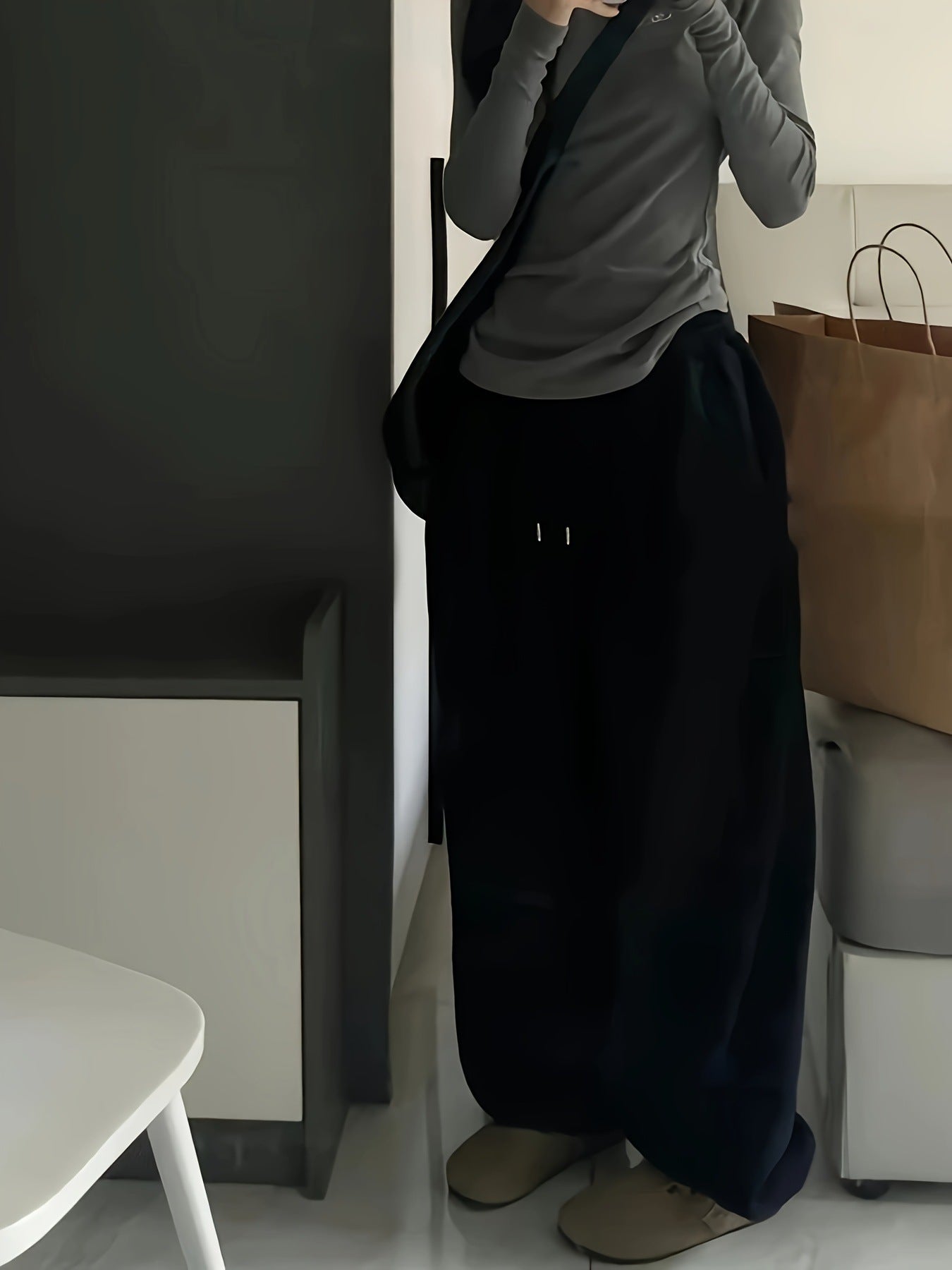 Y2g Casual Gray Black Rope Tied High Waist Elastic Band Waist Sports Pants - AURA