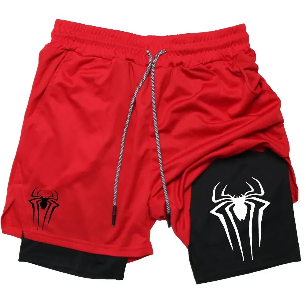Men Spider Printed GYM Casual Sports Compression Shorts - AURA