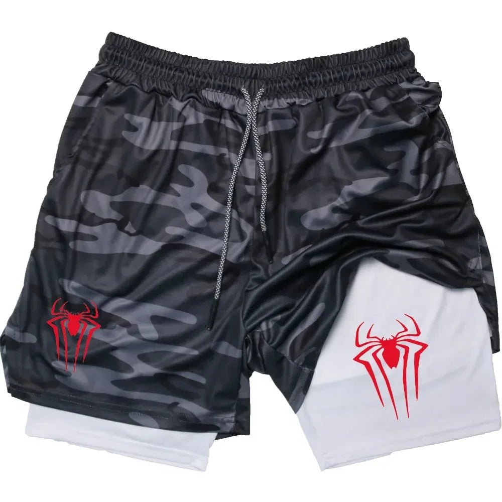 Men Spider Printed GYM Casual Sports Compression Shorts - AURA
