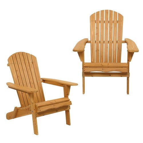2PCS Foldable Fir Wood Adirondack Chair Patio Furniture Conversation Lounge Seat - AURA