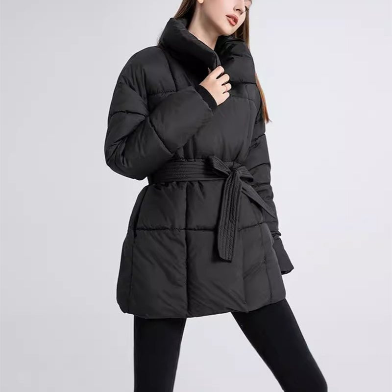 Winter Plaid Sewing Lapel Coat With Lace - up Design Fashion Loose - AURA