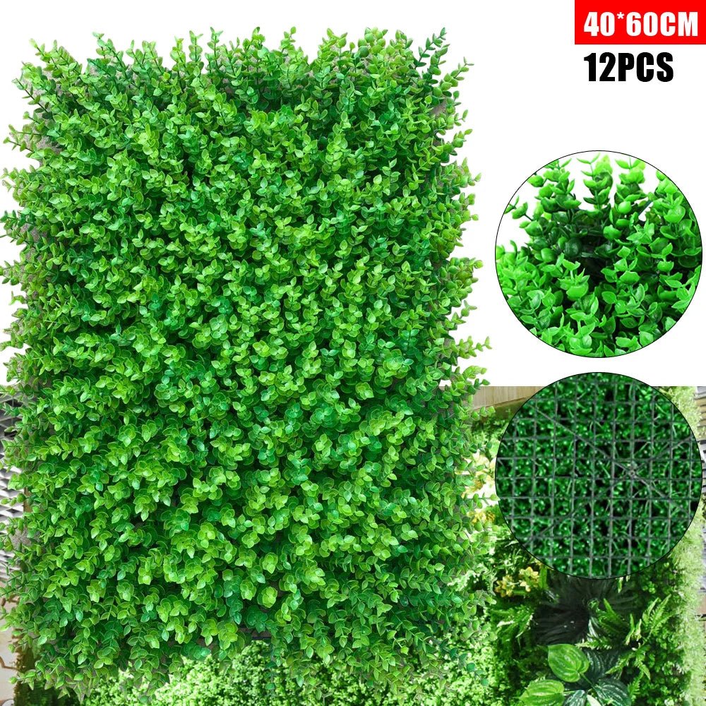 12PCS Artificial boxwood hedge panel Green Leaf Grass Mesh Grille Wall Decoration Outdoor Indoor Garden 23.62x 15.74x 1.57" - AURA