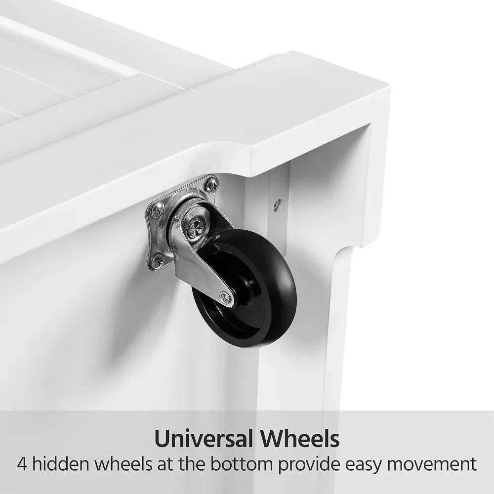 Rolling Kitchen Island Cart with 3 Drawers, Kitchen Storage Cabinet on Wheels with Open Shelves and Inner Adjustable Shelves - AURA