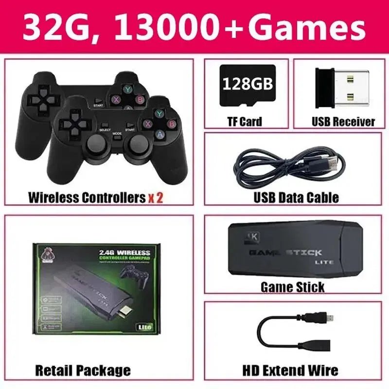 Video Game Console Built - in 20000 Games Wireless Controller TV Game Stick 4K HD - AURA