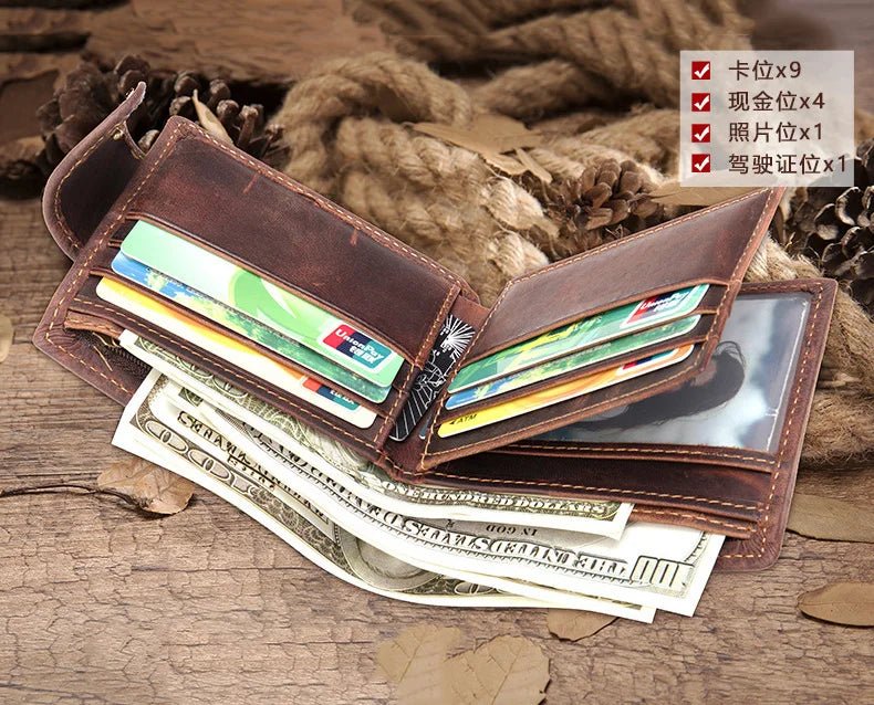Crazy Horse Cowhide Leather Wallet for Men Genuine Leather Men Wallet - AURA