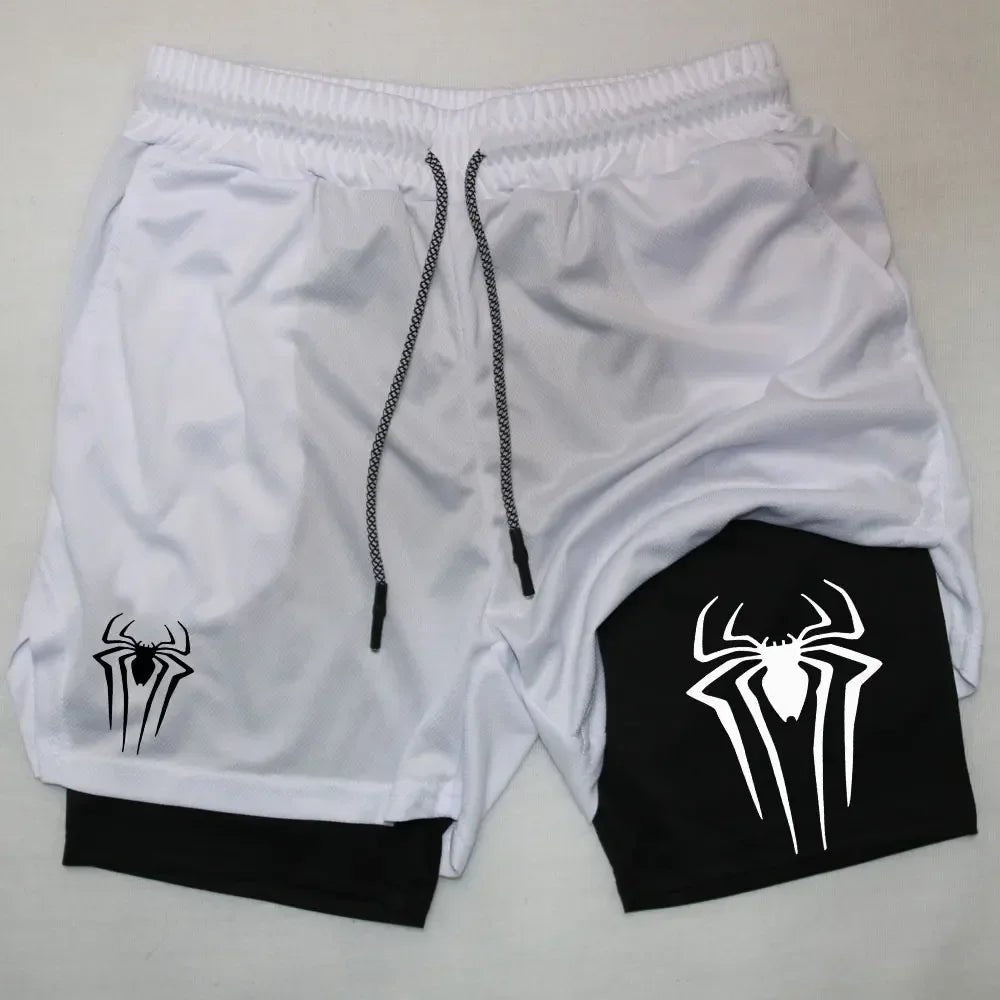 Men Spider Printed GYM Casual Sports Compression Shorts - AURA