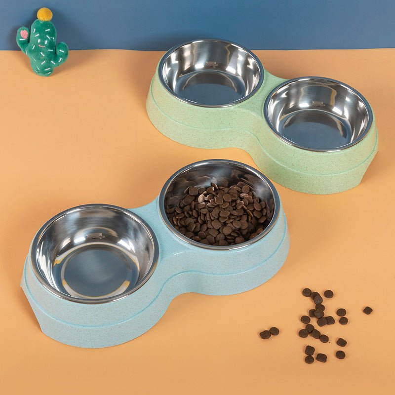 Double Pet Bowls Dog Food Water Feeder Stainless Steel - AURA