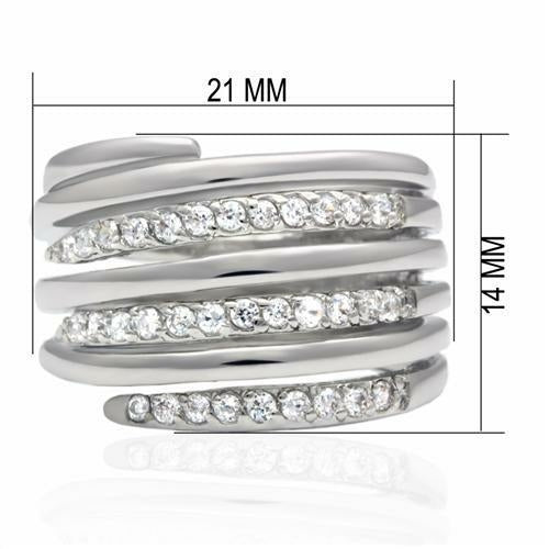 LO2075 - Rhodium Brass Ring with AAA Grade CZ in Clear - AURA
