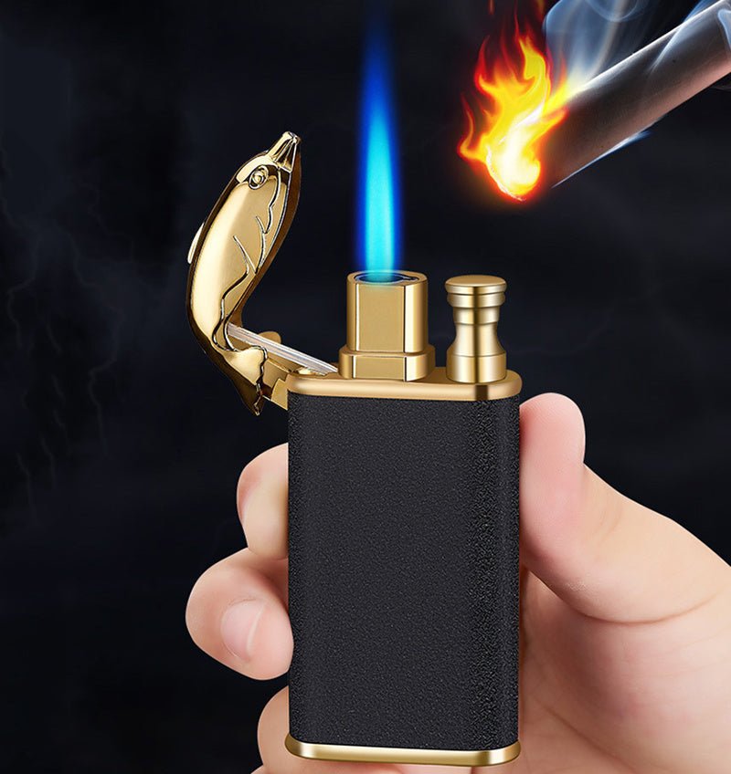 Creative Blue Flame Lighter Dolphin Dragon Tiger Double Fire Metal - AURA