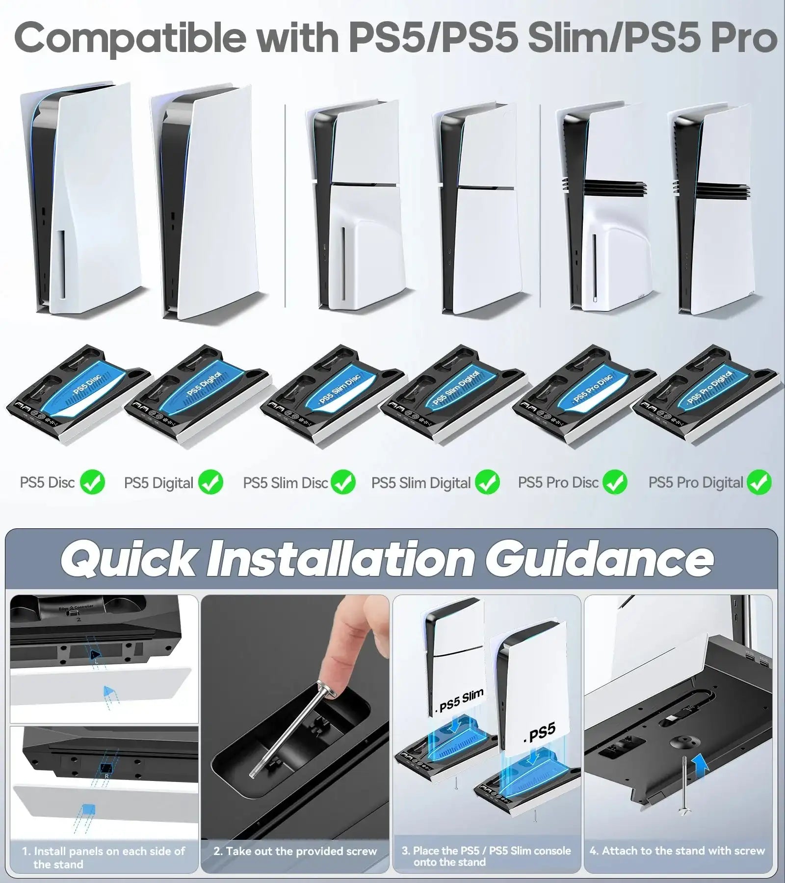 PS5/ PS5 Slim/ PS5 Pro Stand for Disc & Digital Console PS5 Cooling - AURA