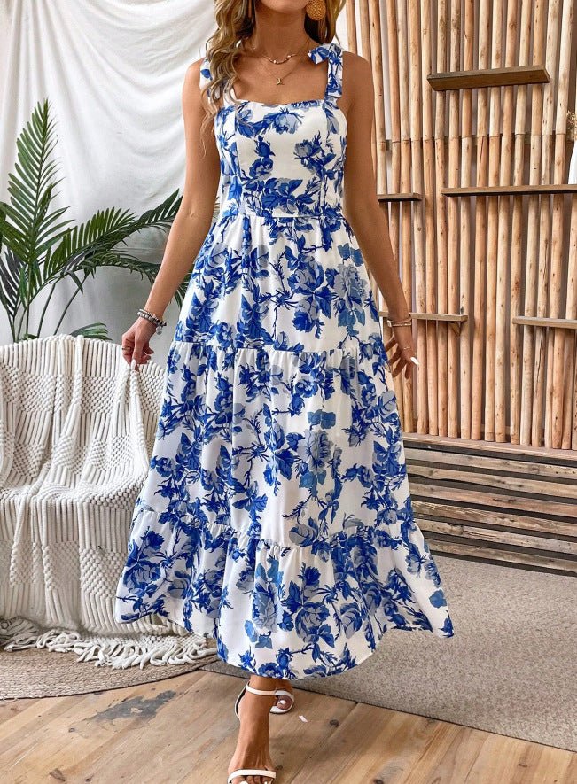 Sexy Sleeveless Lace Printing Fashion Midi Dress - AURA