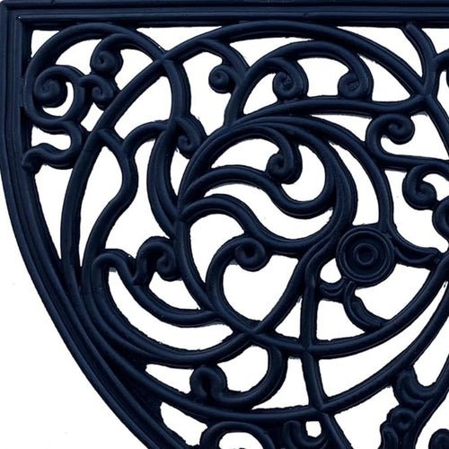 18" X 30" Black Rubber Scrollwork Welcome Outdoor Semi Circle Door Mat - AURA