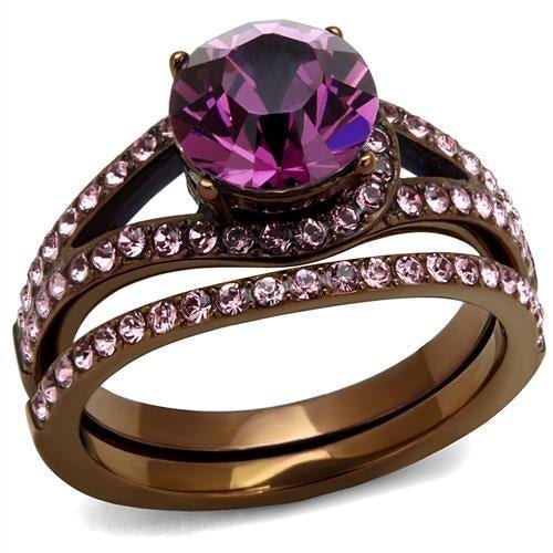 TK2745 - IP Coffee light Stainless Steel Ring with Top Grade Crystal - AURA
